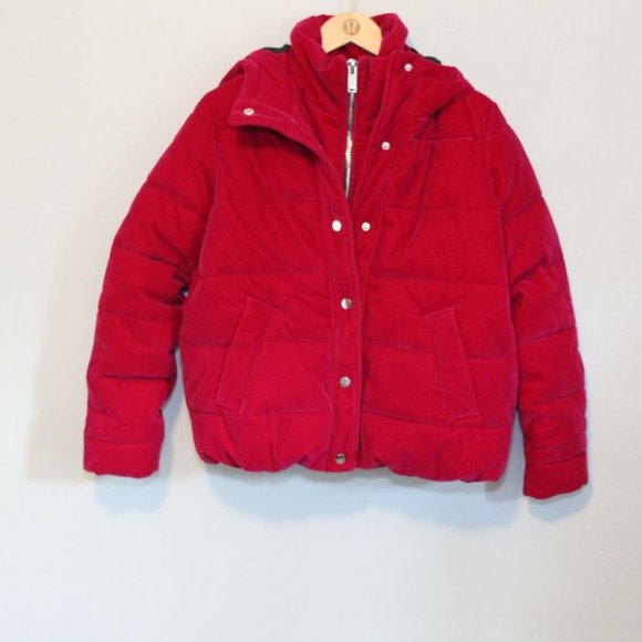 NWT River Island Velvet Hooded Padded Puffer Coat Pink Women's Size 8 H11583 - Picture 11 of 12